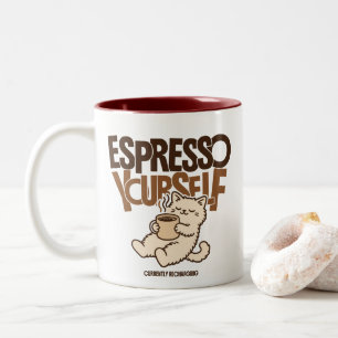 Espresso Yourself Süße Kaffee Katze – Lustiger Kaf Zweifarbige Tasse