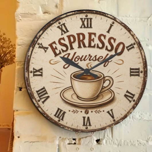 Espresso Yourself Vintage Coffee Große Wanduhr