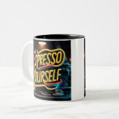 "Espresso Yourself" Zweifarbige Tasse (Vorderseite Links)