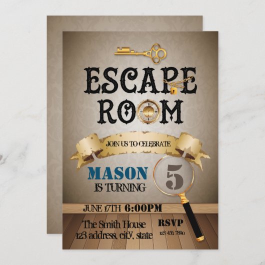 Esroom Geburtstagsfeier Einladung (Vorne/Hinten)