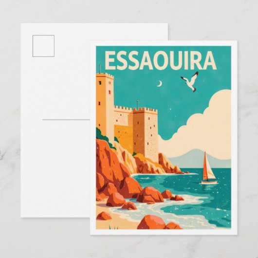 Essaouira Marokko Vintage Illustration Postkarte (Vorne/Hinten)