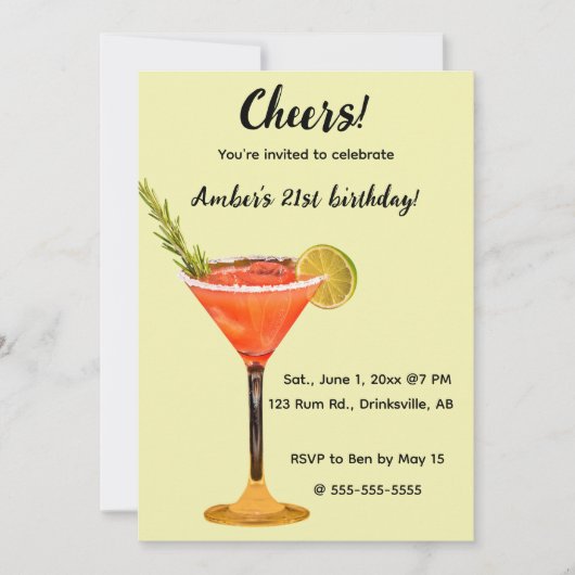 Essbare Cocktail Geburtstagseinladung Einladung (Vorderseite)