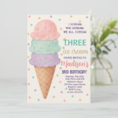 Essbare Eiscreme zum Geburtstag Einladung für Kind (Stehend Vorderseite)
