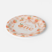 Essbare Gingham-Pfirsich-Papierplatten Pappteller (Schrägansicht)