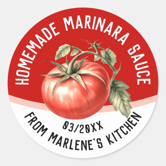 Essbare hausgemachte Marinarasoße mit roter Tomate Runder Aufkleber (Vorderseite)