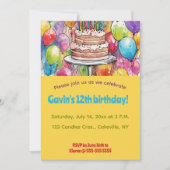 Essbare Kuchen und Balloons zum Geburtstag Einladung (Vorderseite)