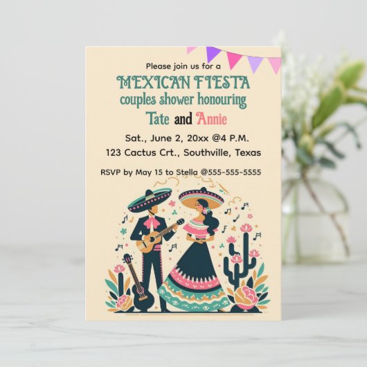 Essbare Paare Fiesta Dusche Einladung (Stehend Vorderseite)
