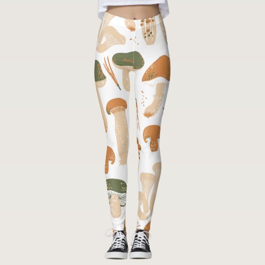 Essbare Pilze Linocut Vintages Muster Leggings (Vorderseite)