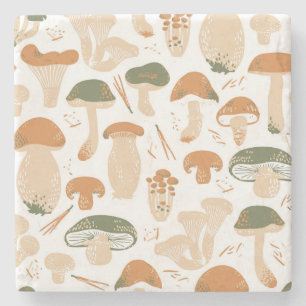 Essbare Pilze Linocut Vintages Muster Steinuntersetzer