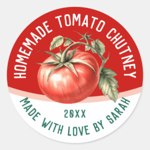 Essbare selbstgemachte Tomaten-Chutney mit roter T Runder Aufkleber
