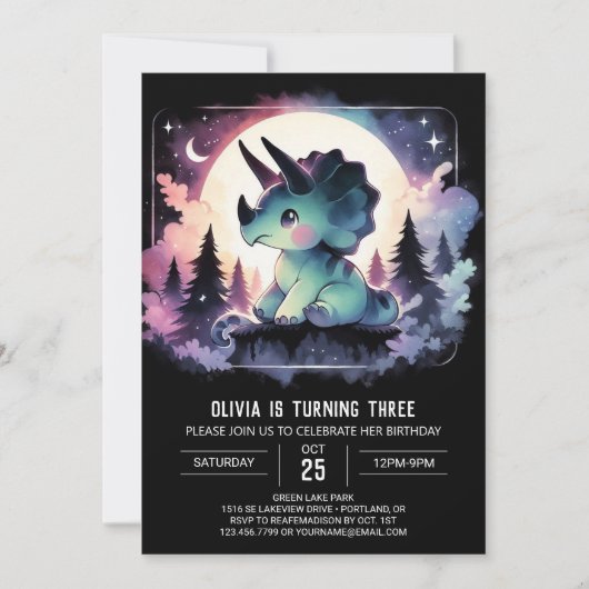 Essbare Triceratops Geburtstag Einladung (Vorderseite)
