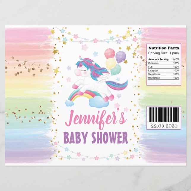 Essbare Unicorn Baby Dusche Chip Beutel Wrapper (Vorderseite)