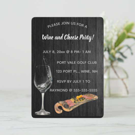 Essbares Party aus Wein und Käse Einladung (Stehend Vorderseite)
