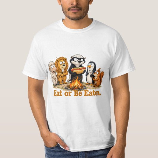 Esse oder gegessen werden Honigdachs Camping Desig T-Shirt (Vorderseite)