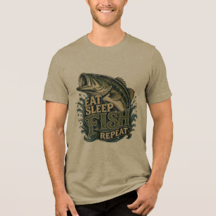 Esse Schlafe Fische Wiederhole Vintage-Anglerdesig Tri-Blend Shirt