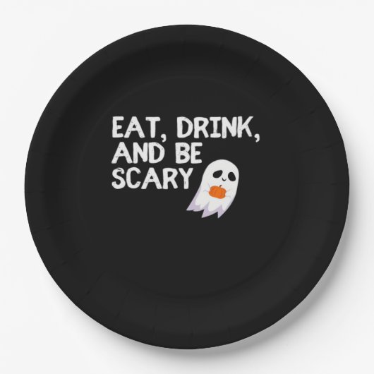 Esse, trinke und sei gruselig Halloween Geist Mode Pappteller (Vorderseite)