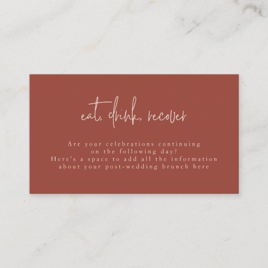 Essecke Drink Erholung Terracotta Post Wedding Bru Begleitkarte (Vorderseite)