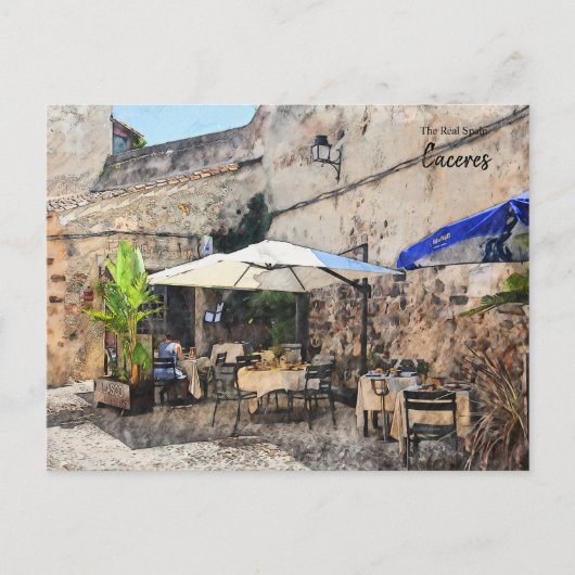 Essen allein, Caceres Spanien Postkarte (Vorderseite)