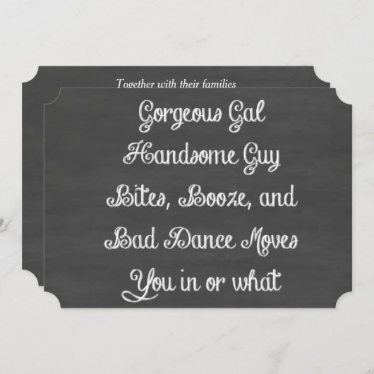 Essen, Boozen und schlechtes Tanzen bewegen Chalkb Einladung (Vorne/Hinten)