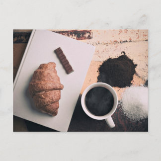 Essen, Crossiant, Schokolade, u.a. Postkarte