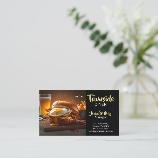 Essen Diner Chicken Bacon Egg Burger Restaurant Visitenkarte (Stehend Vorderseite)