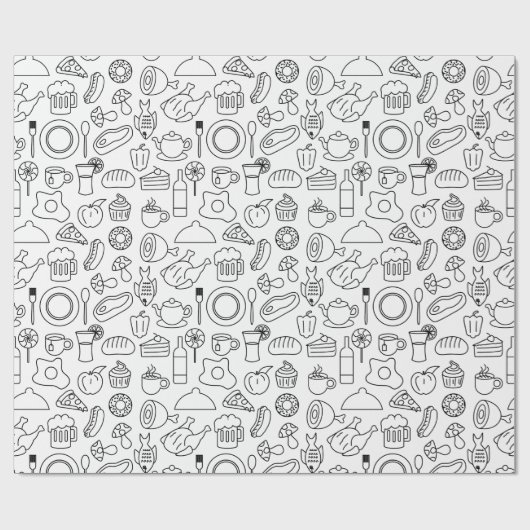 Essen doodle schwarz-weiß geschenkpapier (Flach)