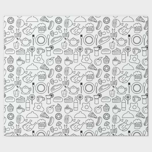 Essen doodle schwarz-weiß geschenkpapier (Saum)