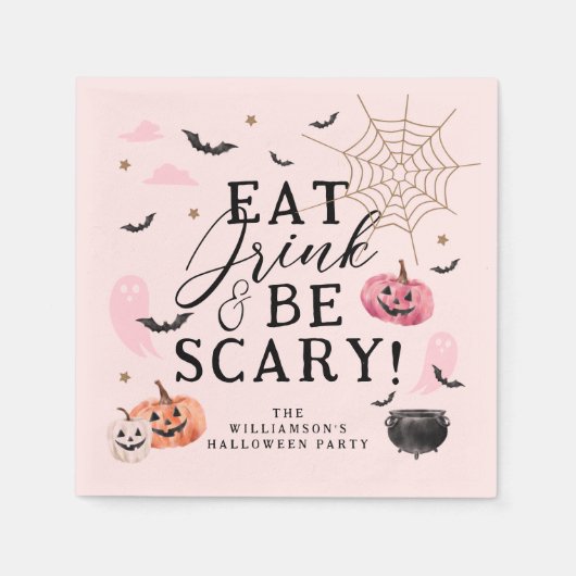 Essen Drink & Be Beängstigend Fun Pumpkin Hallowee Serviette (Vorderseite)