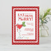 Essen Drink & be Frohe Weihnachtscocktail Party Einladung (Stehend Vorderseite)