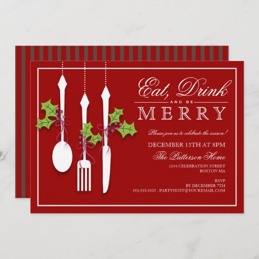 Essen Drink & be Frohe Weihnachtsfeier Einladung (Vorne/Hinten)