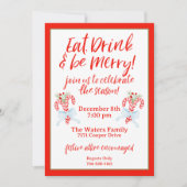 Essen Drink & Be Merry - Candy Cane Weihnachten Pa Einladung (Vorderseite)