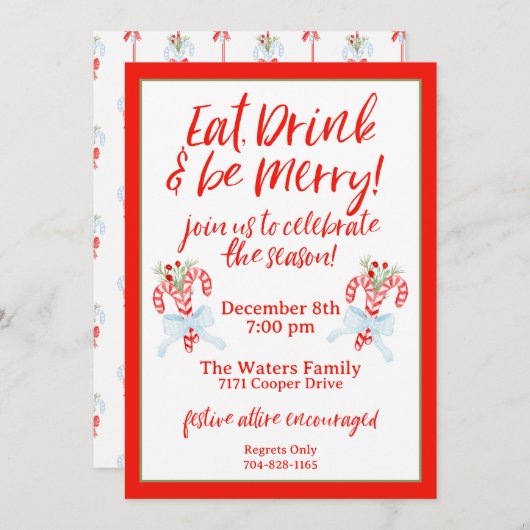 Essen Drink & Be Merry - Candy Cane Weihnachten Pa Einladung (Vorne/Hinten)