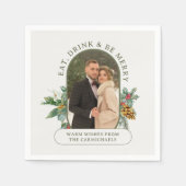 Essen Drink & Be Merry Lozenge Form Foto Weihnacht Serviette (Vorderseite)