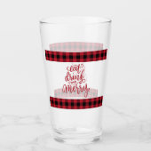 Essen Drink & Be Merry Red und Black Buffalo Karie Glas (Vorderseite)