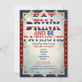 Essen Drink & Be Patriotic 4. Juli Party Shabby Ch Einladung (Vorderseite)