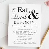 Essen Drink Be vierzig Retro Schwarz-weiß 40. Gebu Einladung