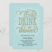 Essen Drink Dusche Bridal Dusche Einladung blau (Vorne/Hinten)