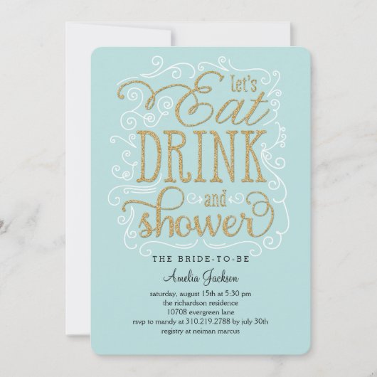 Essen Drink Dusche Bridal Dusche Einladung blau (Vorderseite)