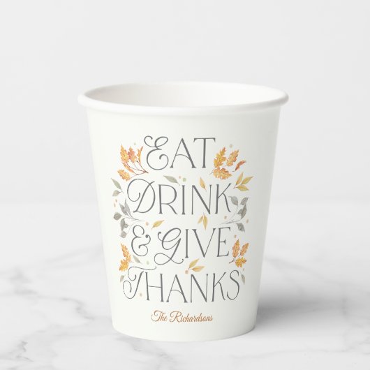 Essen Drink gib Dank Erntedank Party Papier Cup Pappbecher (Vorderseite)