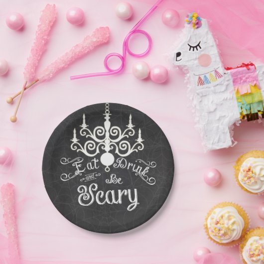 Essen Drink sei Beängstigend Chalk Halloween-Party Pappteller (Party)
