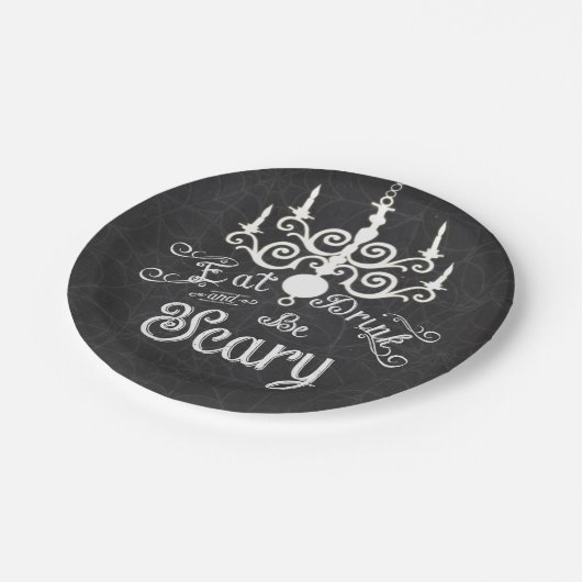 Essen Drink sei Beängstigend Chalk Halloween-Party Pappteller (Schrägansicht)