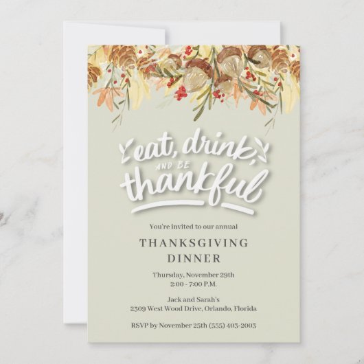 Essen Drink sei dankbar Erntedank Einladung (Vorderseite)