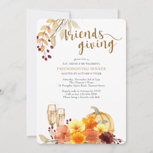 Essen Drink sei dankbar Herbst Blume Freundschaft Einladung (Vorderseite)