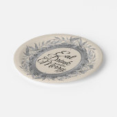 Essen Drink sei froh Holiday Silver Blätter Wreath Pappteller (Schrägansicht)