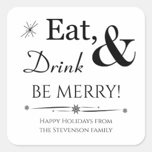 Essen Drink sei froh Retro Weihnachten Quadratischer Aufkleber