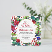 Essen Drink & Sei froh Weihnachten Abend Blumen Einladung (Stehend Vorderseite)