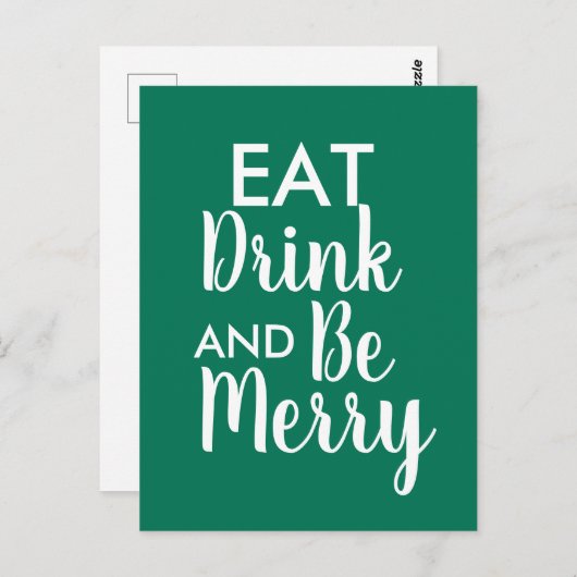 Essen Drink & Sei froh Weihnachten Grün White Zita Postkarte (Vorne/Hinten)