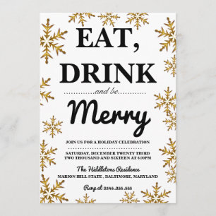 Essen Drink Sei froh Weihnachten Party Gold Schnee Einladung