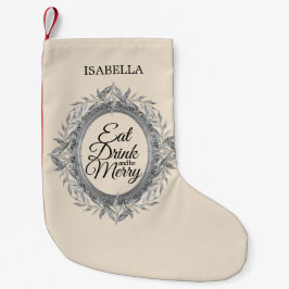Essen Drink Sei frohe Silber Blätter Name Elfenbei Kleiner Weihnachtsstrumpf