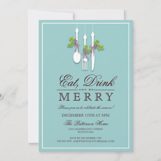 Essen Drink & Sei frohe Weihnachtsfeier Einladung (Vorderseite)